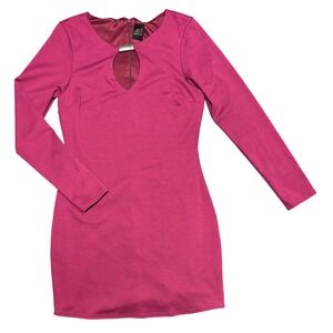 JLO Jennifer Lopez Pink Jewel Cutout Long Sleeve Bodycon Mini‎ Dress Size 7